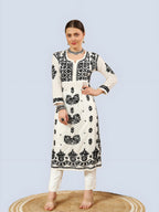 White Rida Nyra Style Cotton Chikankari Kurti