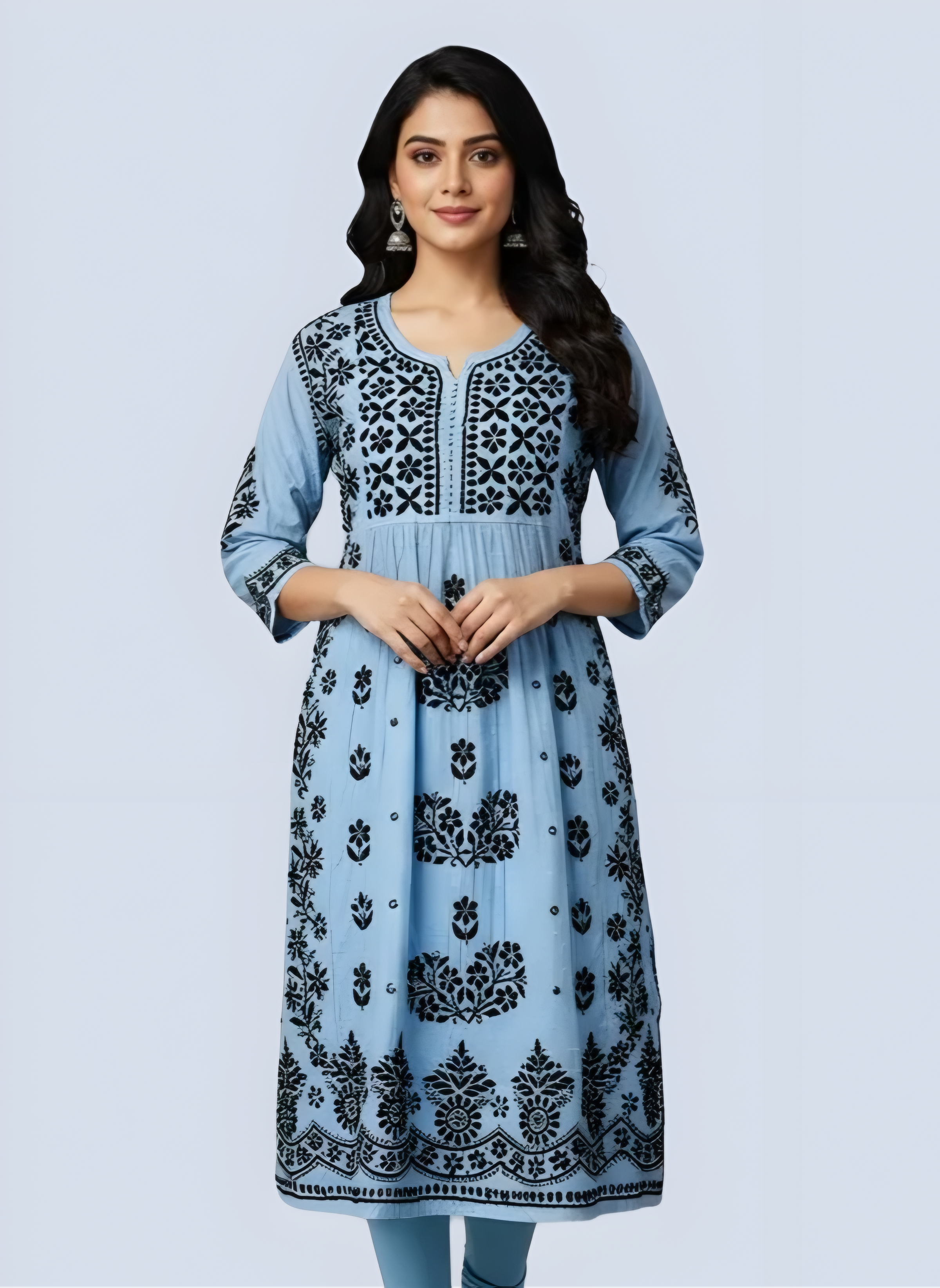 Blue Rida Nyra Style Cotton Chikankari Kurti