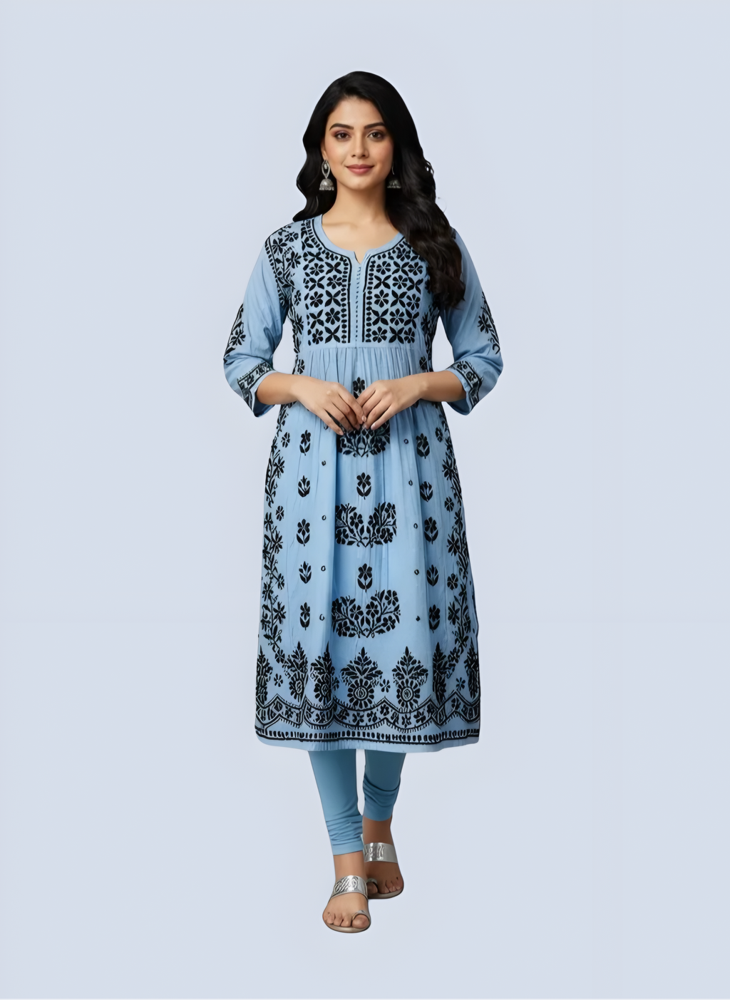 Blue Rida Nyra Style Cotton Chikankari Kurti
