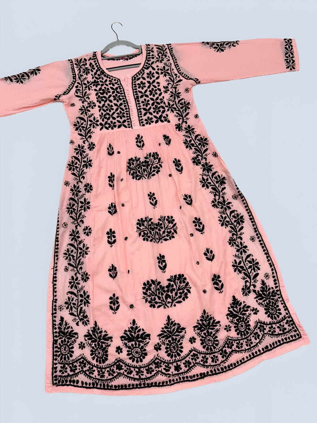 Peach Rida Nyra Style Cotton Chikankari Kurti