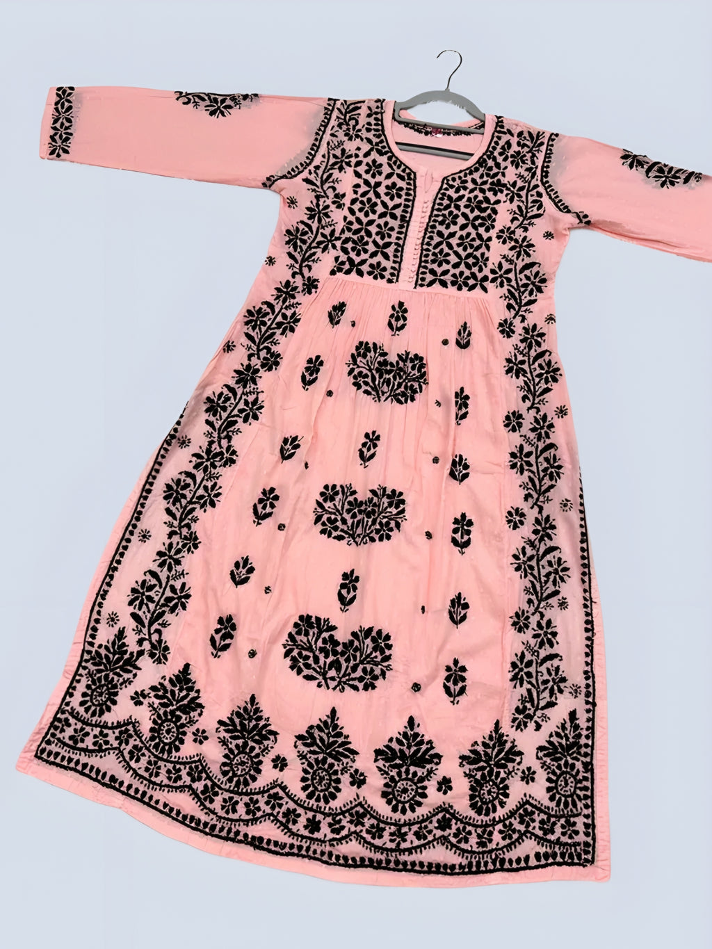 Peach Rida Nyra Style Cotton Chikankari Kurti