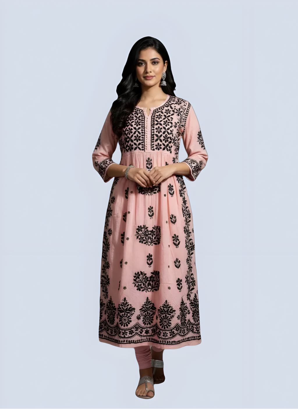 Peach Rida Nyra Style Cotton Chikankari Kurti