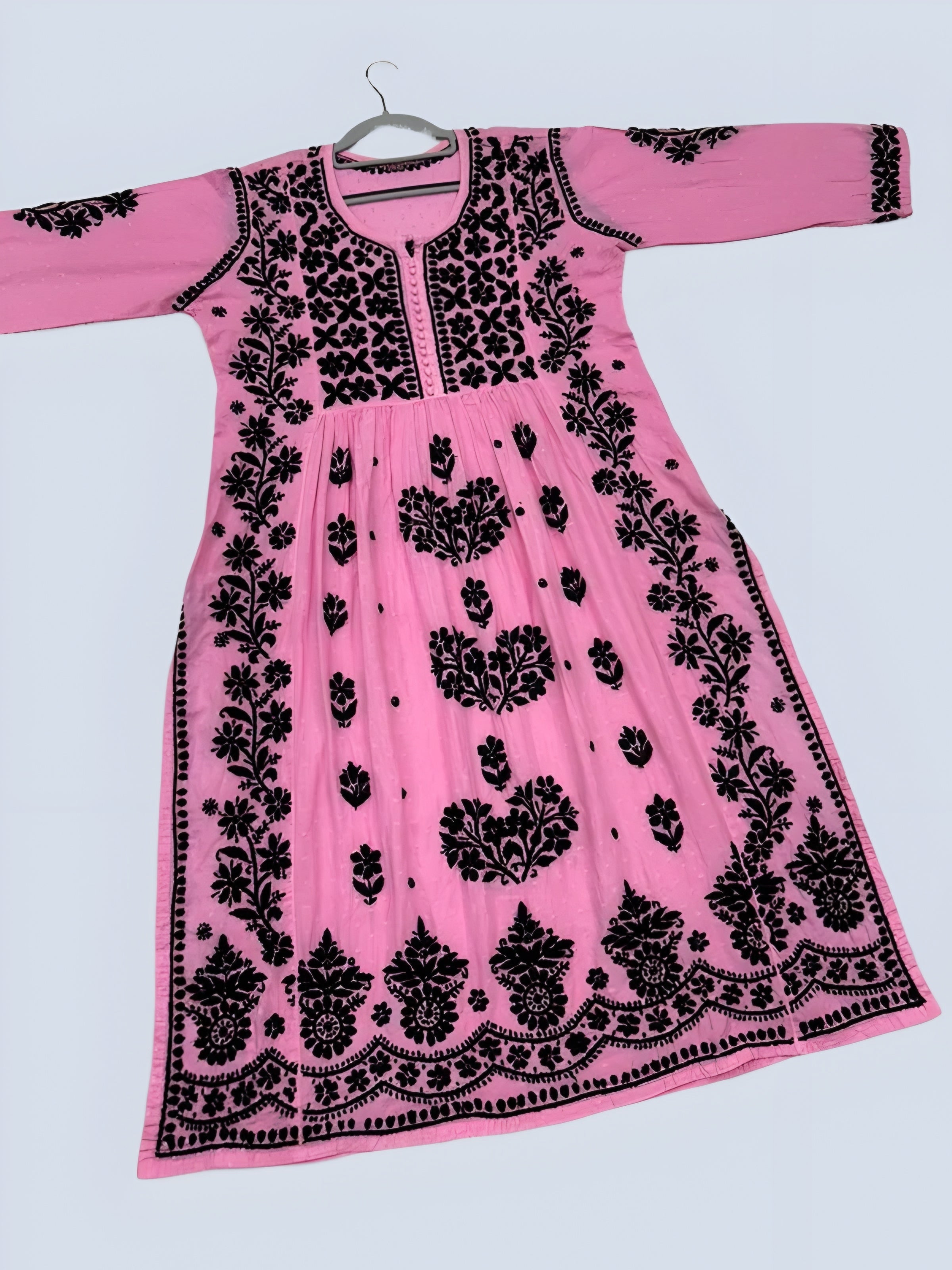 Pink Rida Nyra Style Cotton Chikankari Kurti