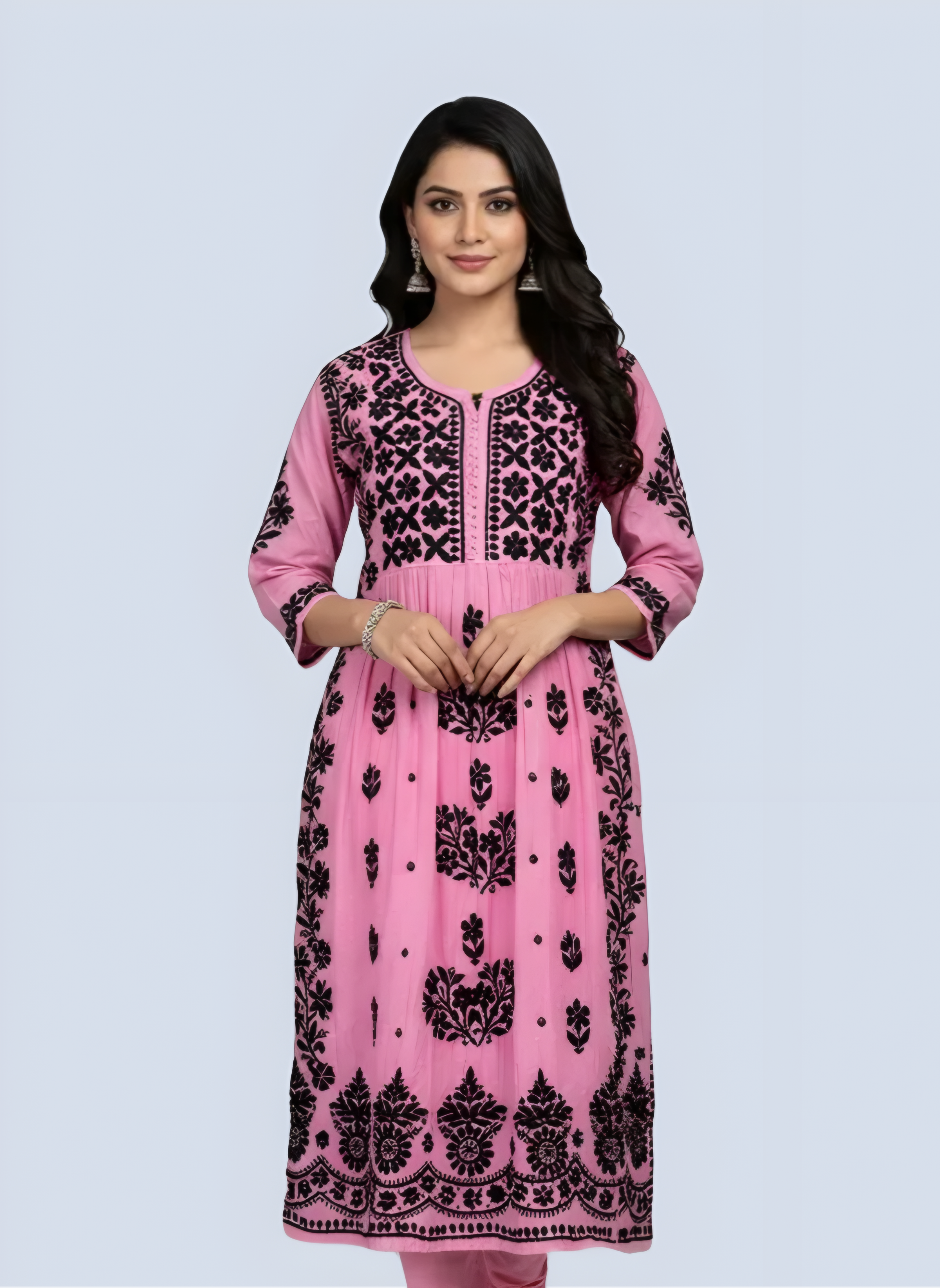 Pink Rida Nyra Style Cotton Chikankari Kurti