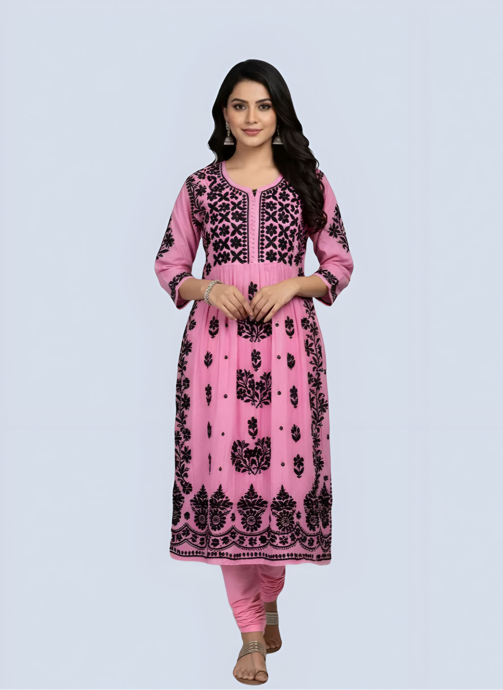 Pink Rida Nyra Style Cotton Chikankari Kurti