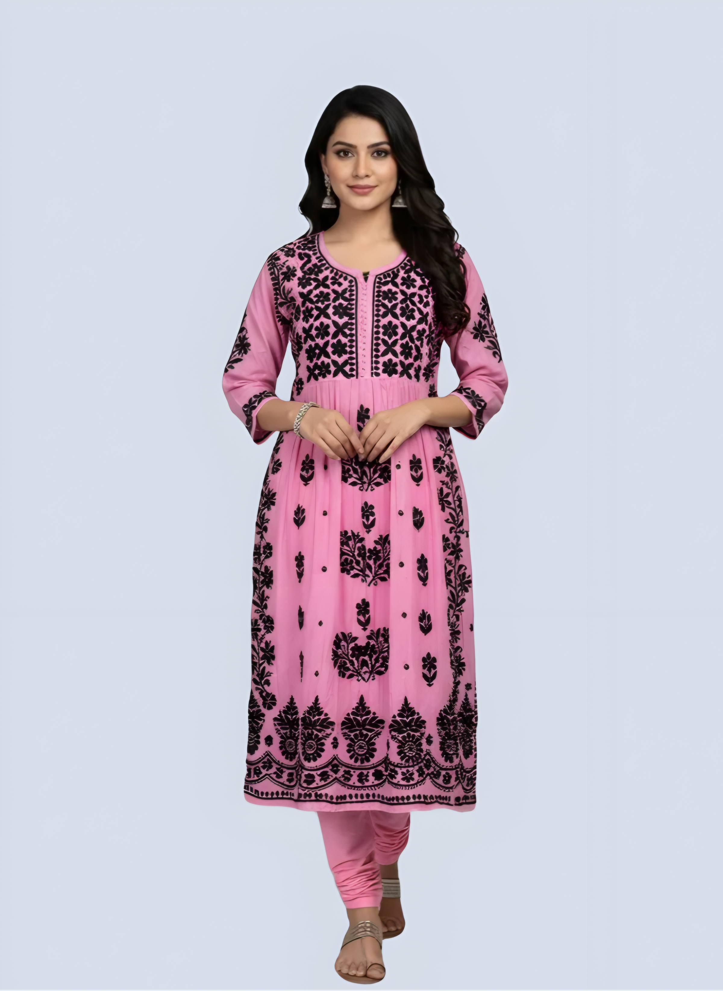 Pink Rida Nyra Style Cotton Chikankari Kurti