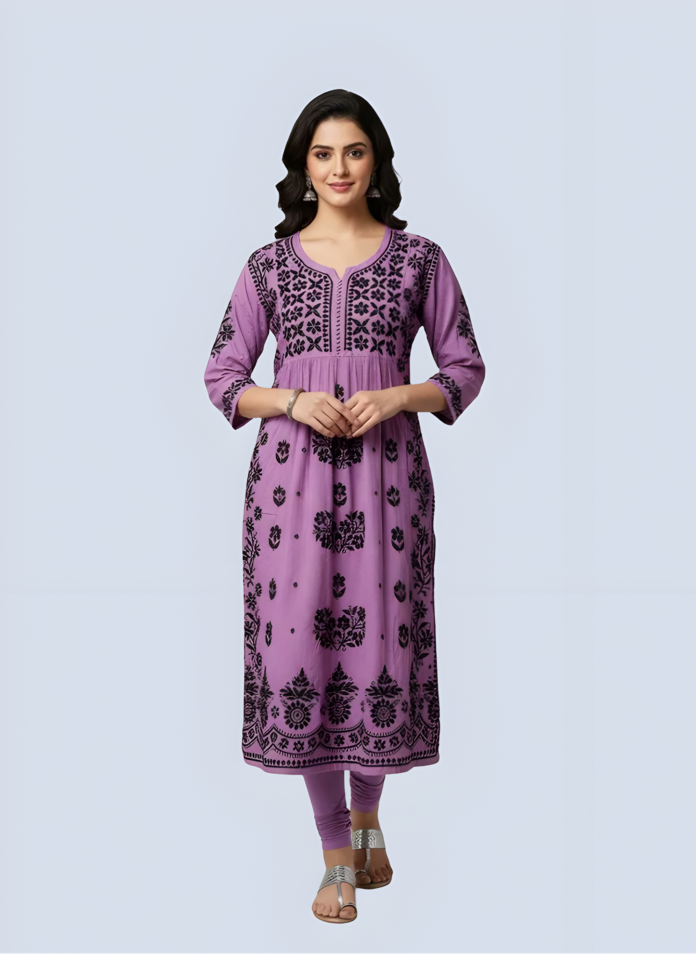 Wine Rida Nyra Style Cotton Chikankari Kurti