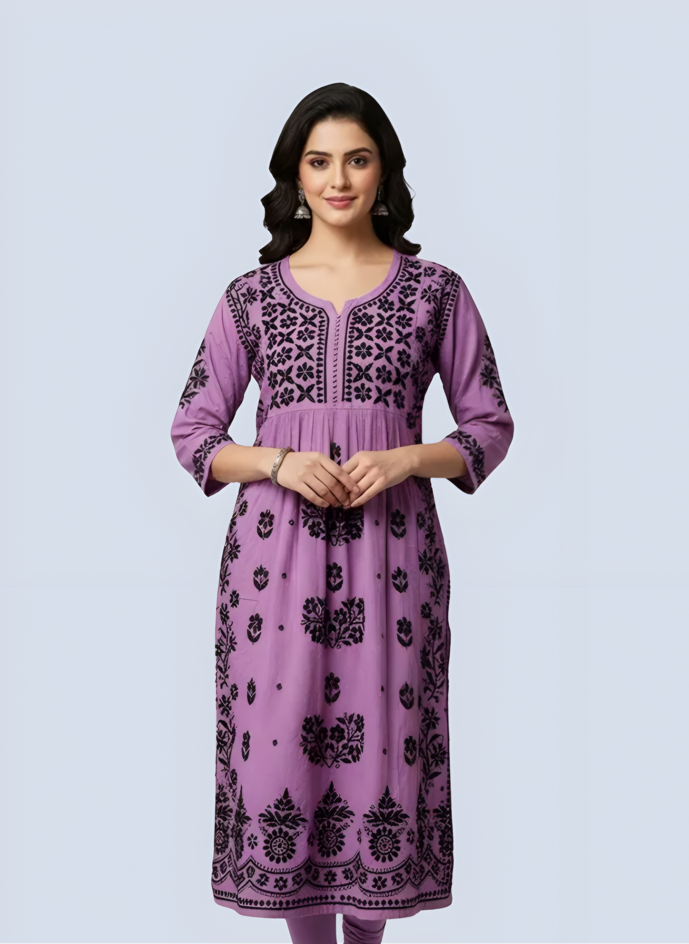 Wine Rida Nyra Style Cotton Chikankari Kurti