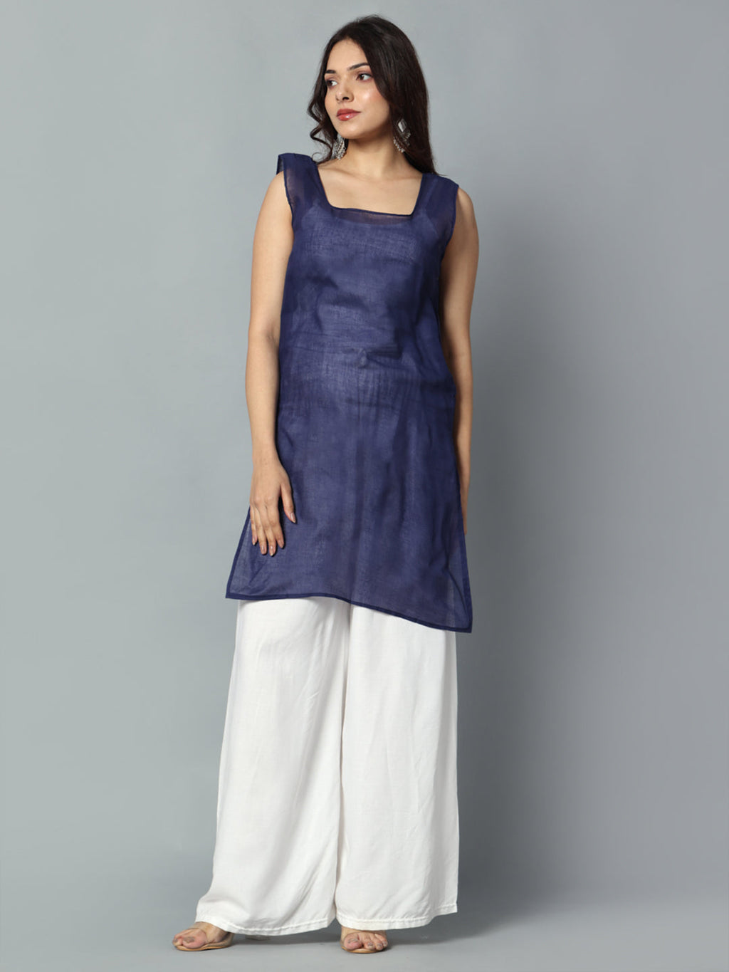 Royal Blue Gulbarg Mirror Work Chikankari Kurti with Inner