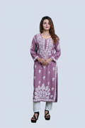 Mauve Salma Straight Chikankari Rayon Kurti