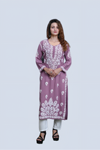 Mauve Salma Straight Chikankari Rayon Kurti