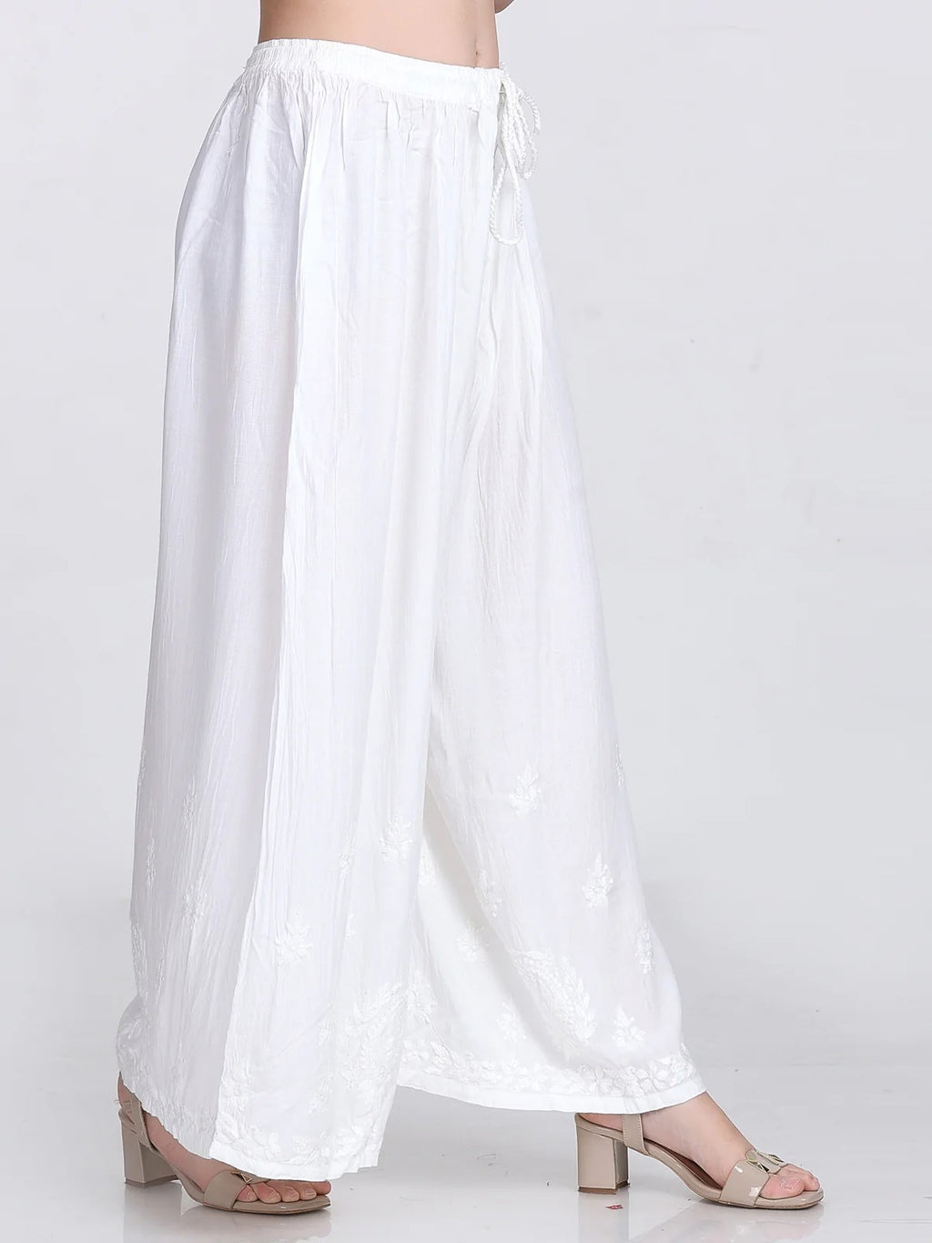 White Salwa Soft Cotton Chikankari Palazzo