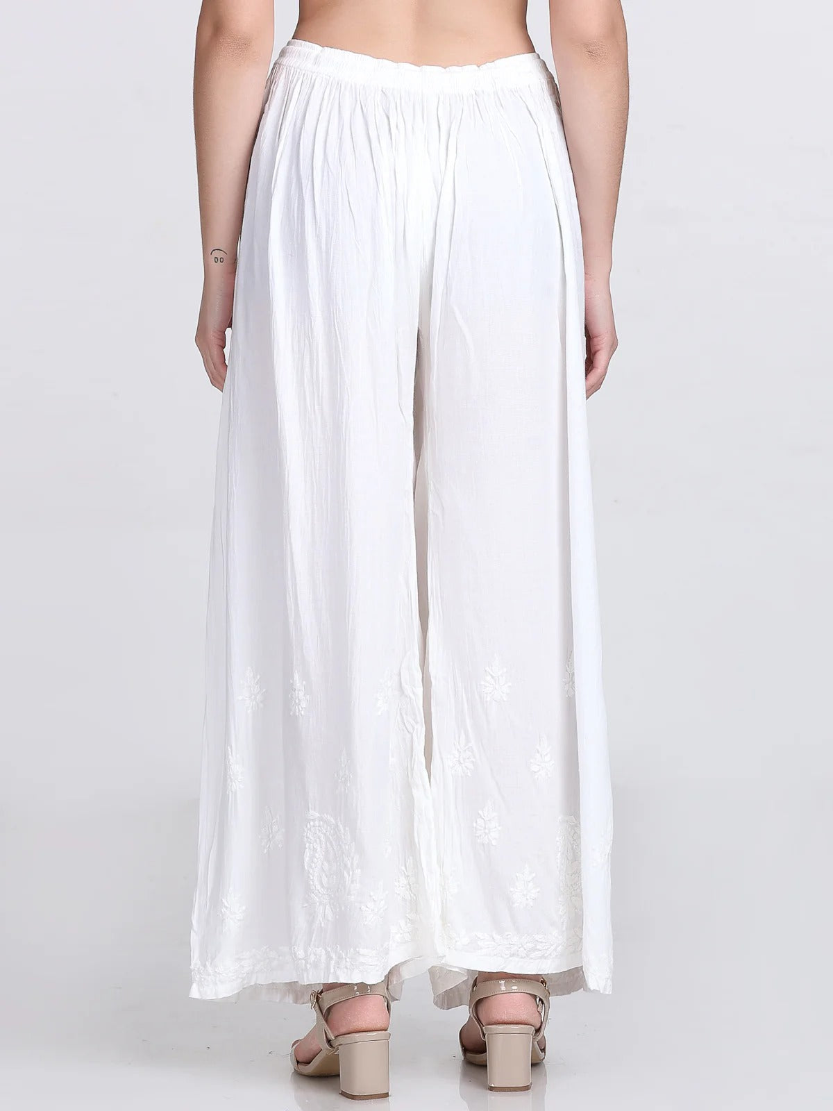 White Salwa Soft Cotton Chikankari Palazzo