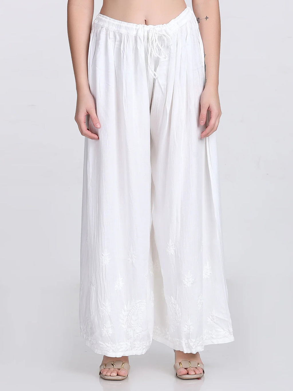 White Salwa Soft Cotton Chikankari Palazzo