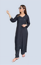 Black Sawda Rayon Muquesh Kurti & Palazzo Set