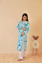Sea Green Samina Floral Print Mulmul Kurta