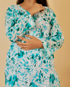 Sea Green Samina Floral Print Mulmul Kurta