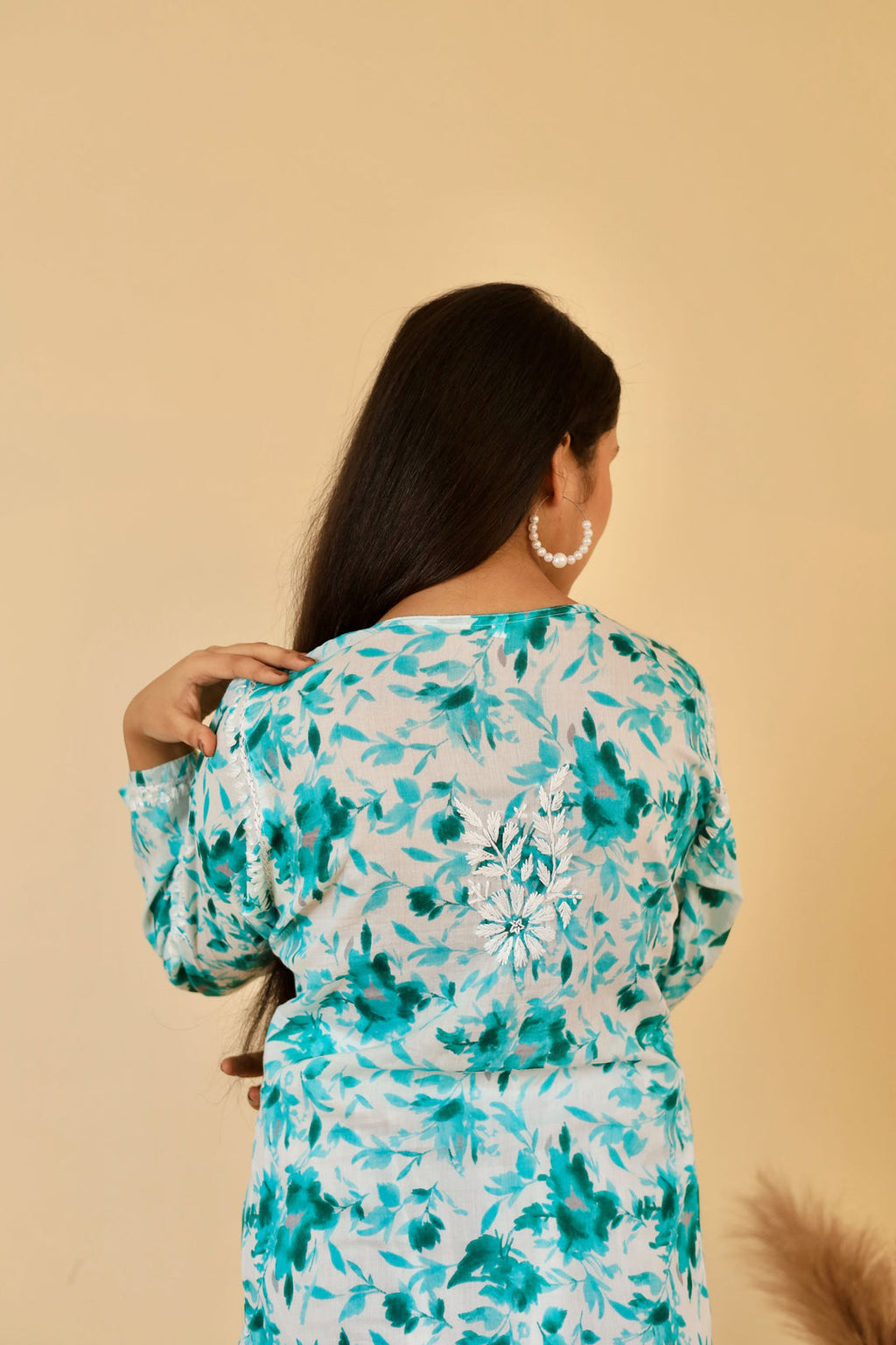 Sea Green Samina Floral Print Mulmul Kurta