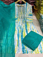 Sea Green Gulnaaz Shibori Cotton Kurti, Pant & Dupatta Set