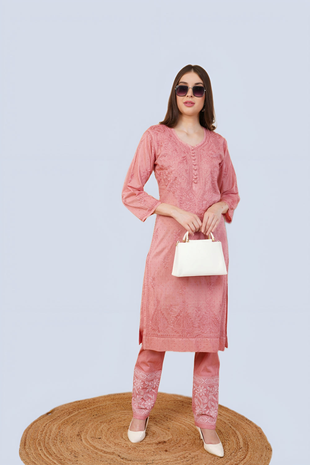 Peach Shifa Dyed Cotton Kurti & Lycra Pant Set