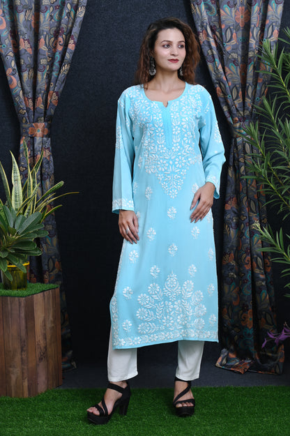 Women's Exclusive Straight Soft Rayon Lucknowi Chikankari Kurti.
