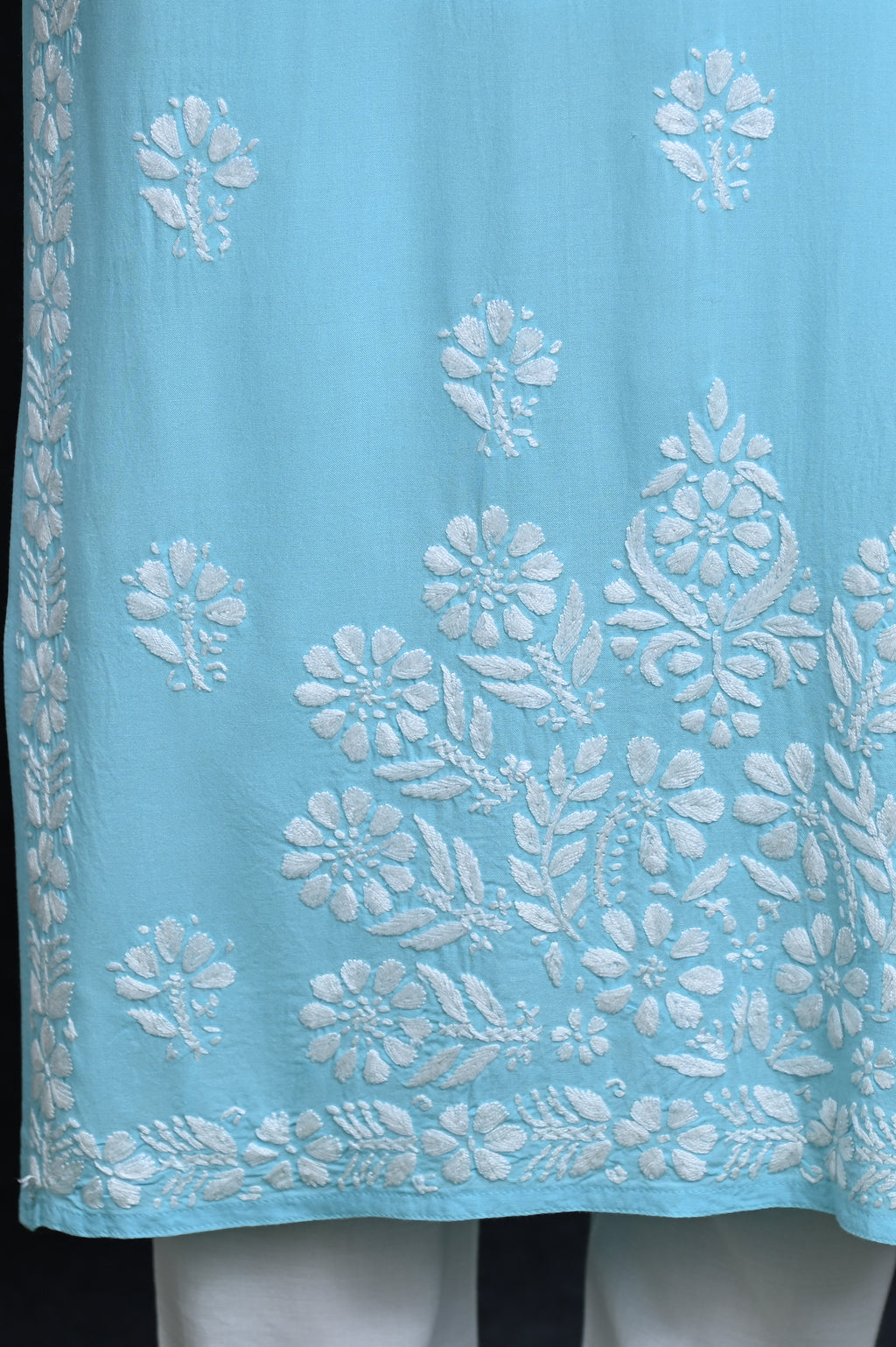 Sky Blue Salma Straight Chikankari Rayon Kurti