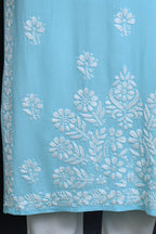 Sky Blue Salma Straight Chikankari Rayon Kurti