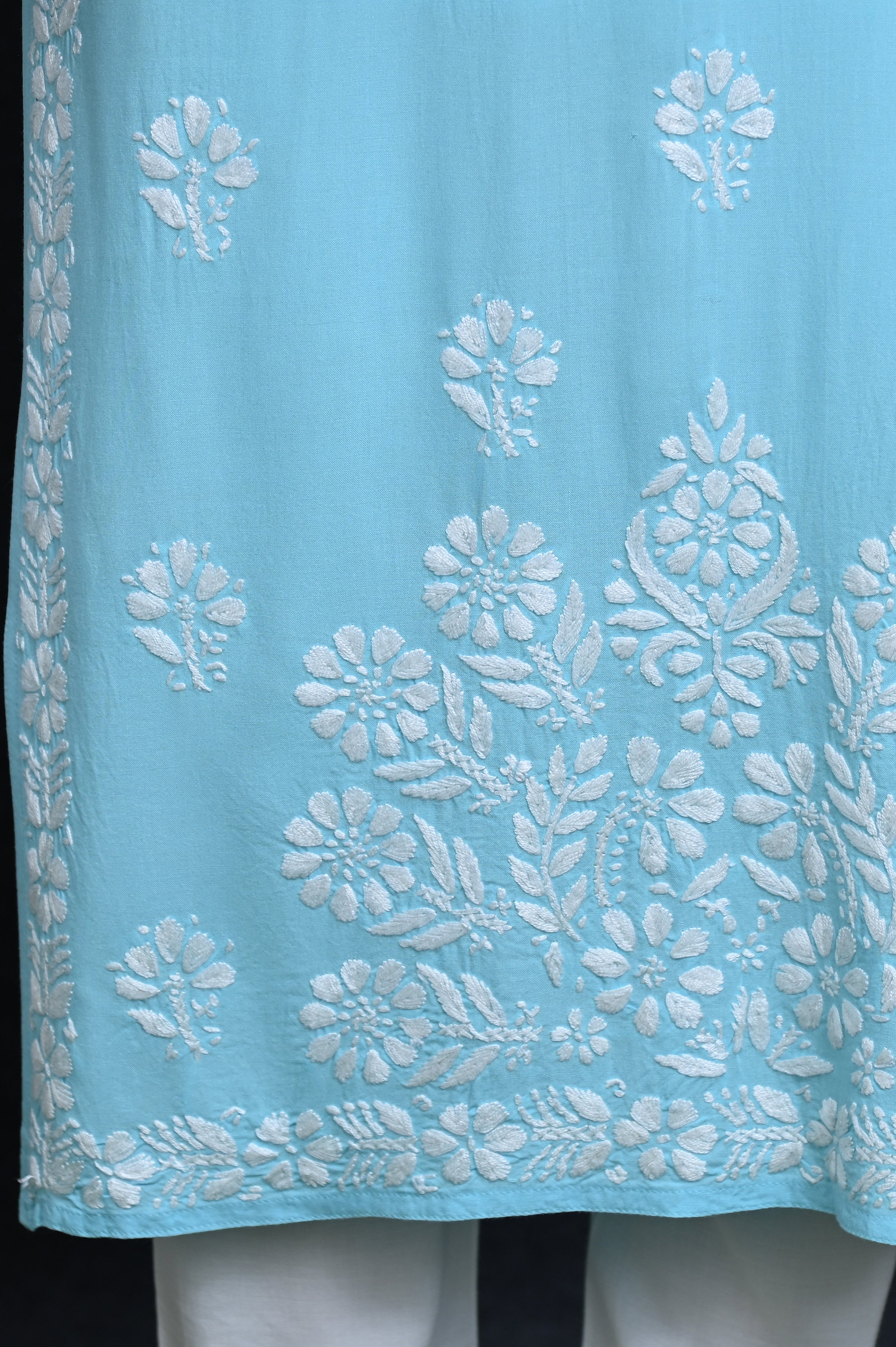 Sky Blue Salma Straight Chikankari Rayon Kurti