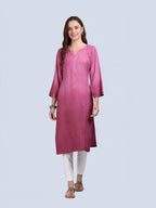 Wine Nargis Rayon Ombre/Shaded Dyed Long Chikankari Kurti malabis.in