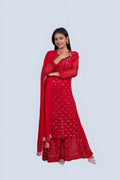 Red Tamanna Mirror Work 4-Piece Kurti Set