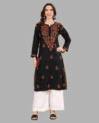 Black Tawoos Chikankari Multi-Thread Cotton Long Kurti by malabis.in