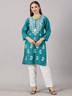 Rama Green Muzdah Cotton Kurti & Lycra Pant Set