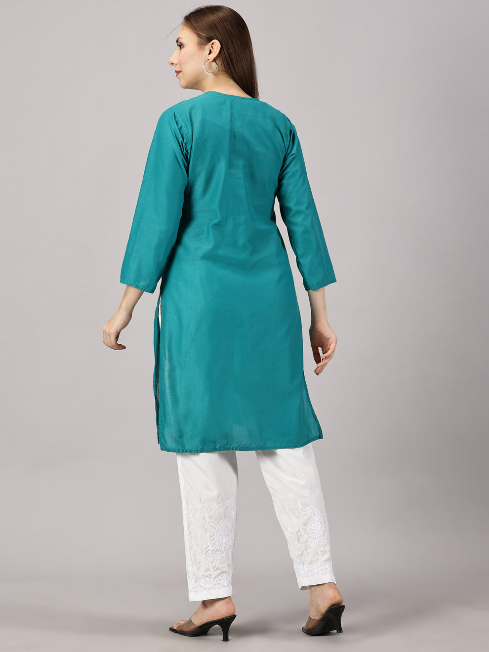 Rama Green Muzdah Cotton Kurti & Lycra Pant Set