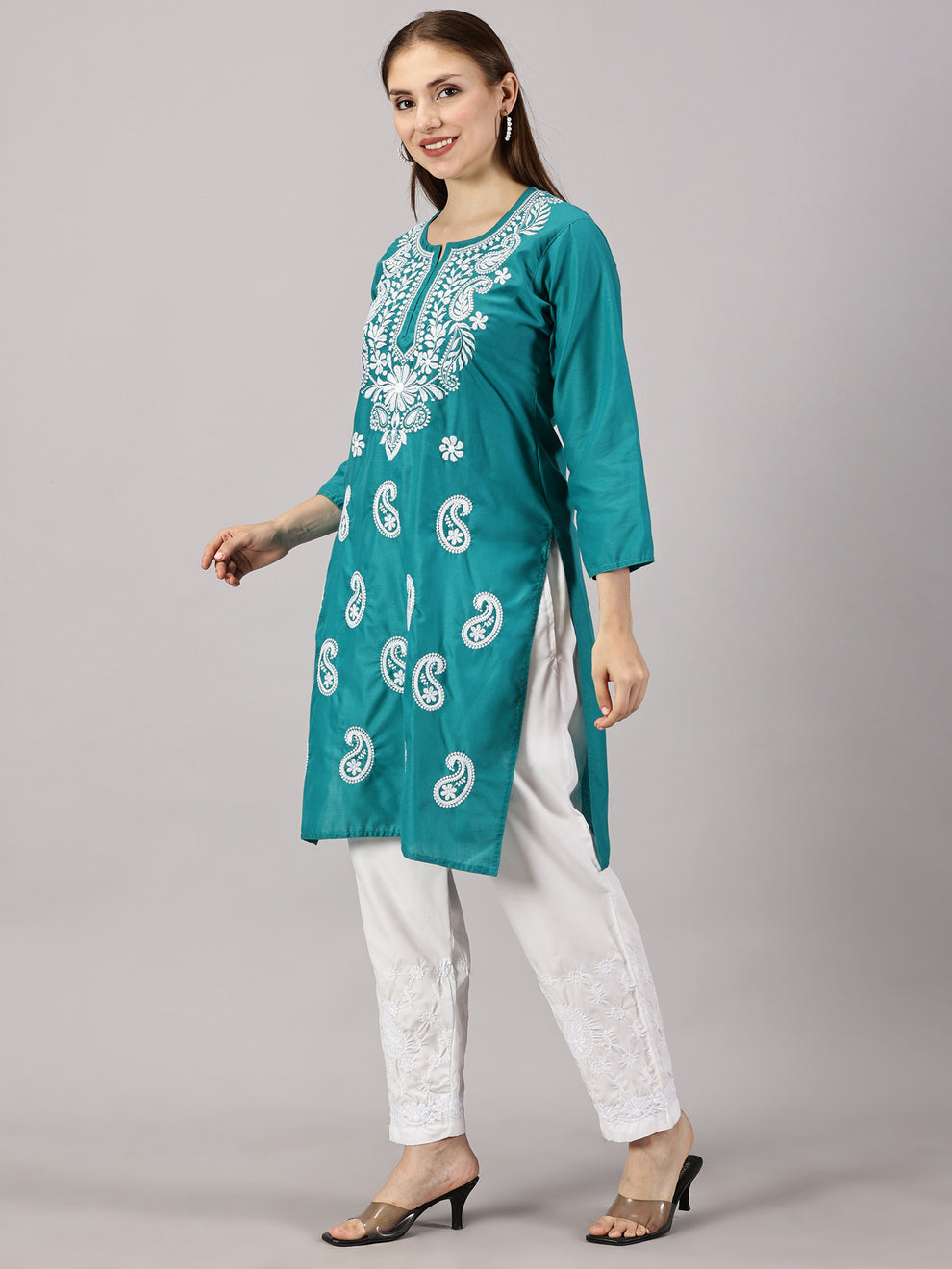 Rama Green Muzdah Cotton Kurti & Lycra Pant Set