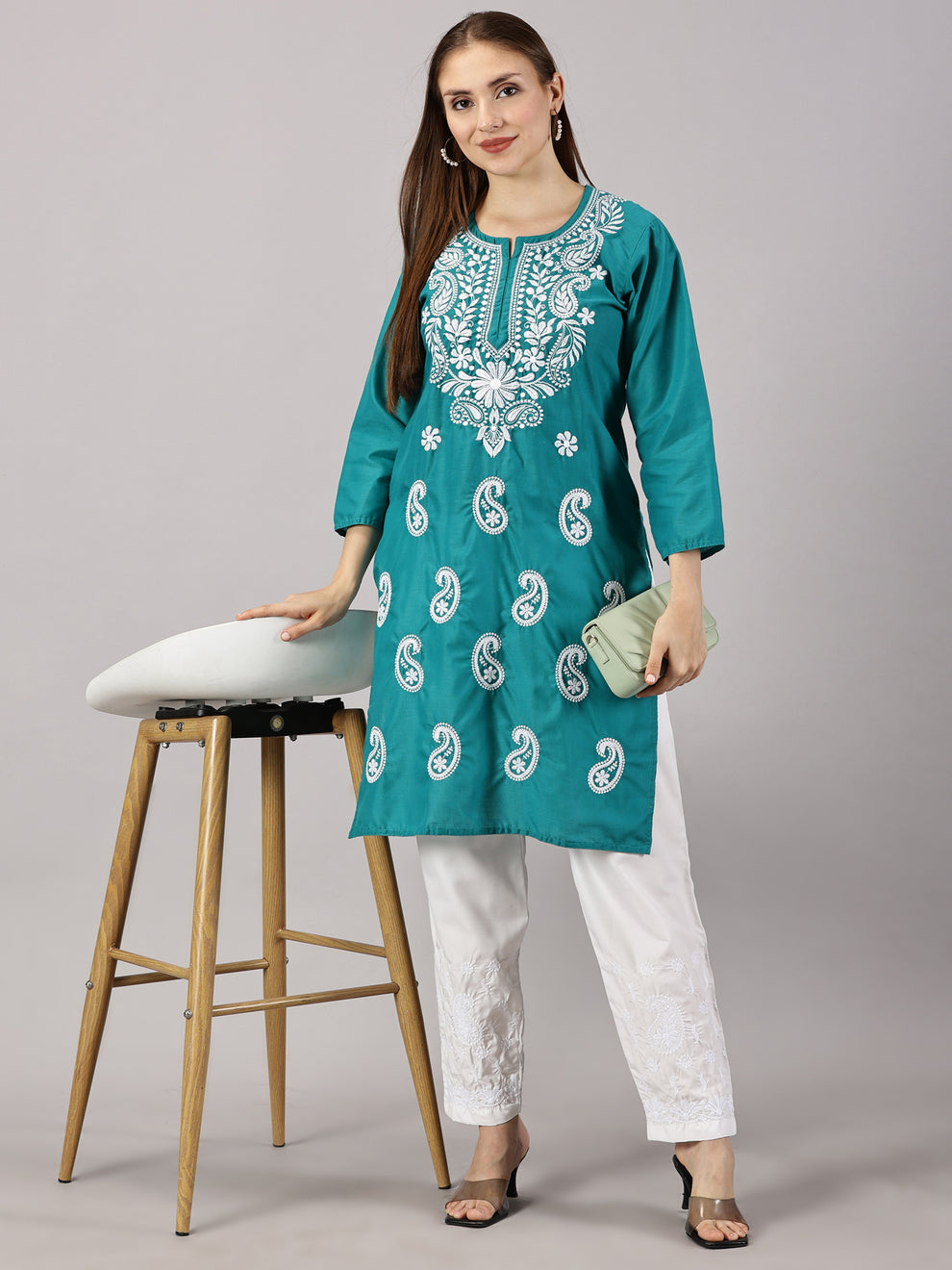 Rama Green Muzdah Cotton Kurti & Lycra Pant Set