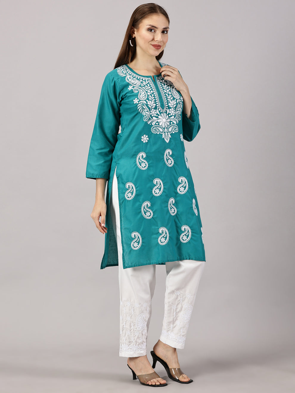 Rama Green Muzdah Cotton Kurti & Lycra Pant Set