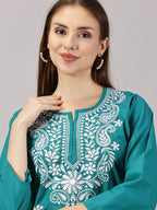 Rama Green Muzdah Cotton Kurti & Lycra Pant Set