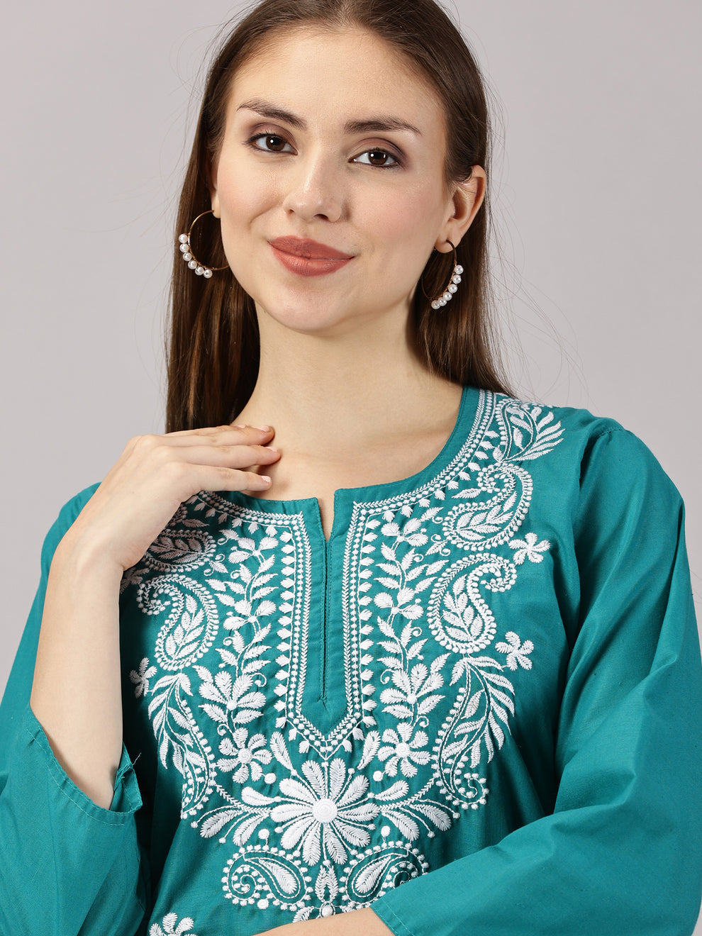 Rama Green Muzdah Cotton Kurti & Lycra Pant Set