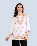 White Ulfat Multi Thread Work Short Cotton Top
