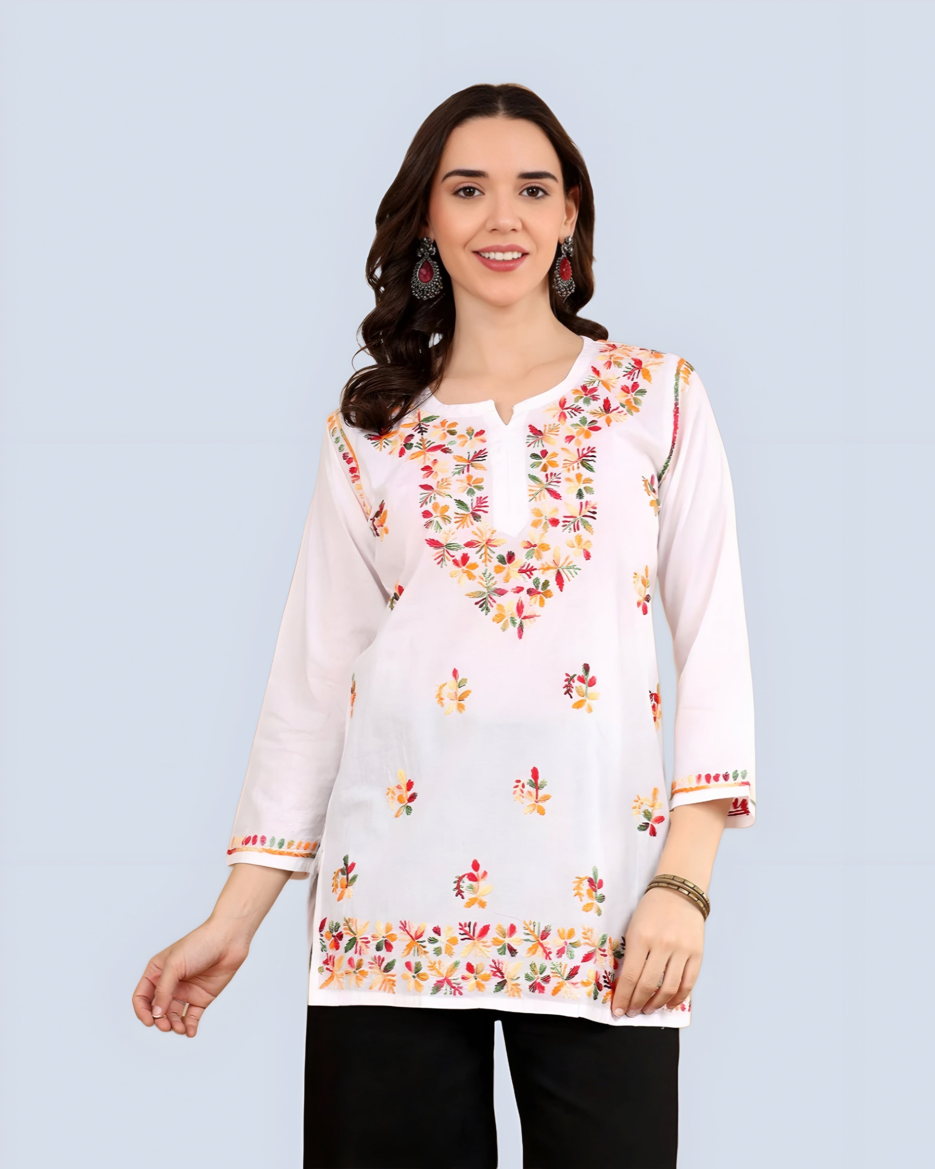 White Ulfat Multi Thread Work Short Cotton Top