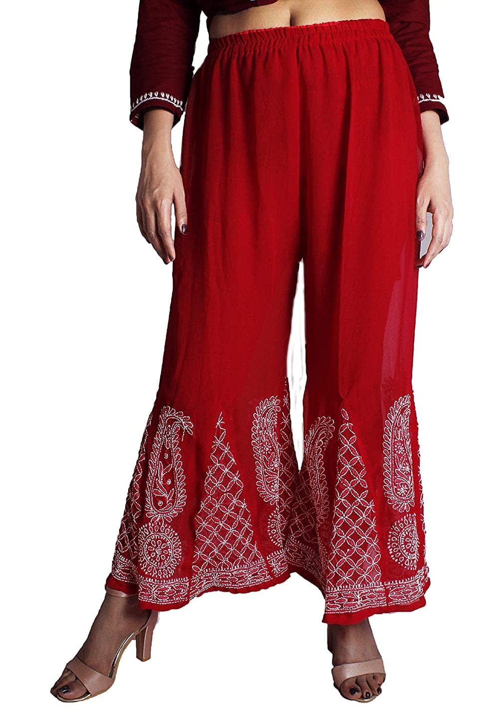 Red white Nashwa Georgette Sharara with lining