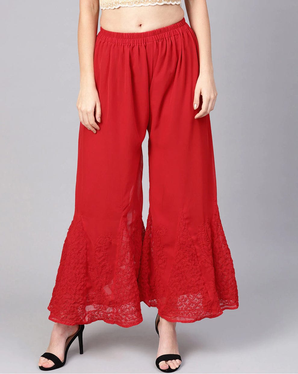 Red Nashwa Georgette Sharara with lining