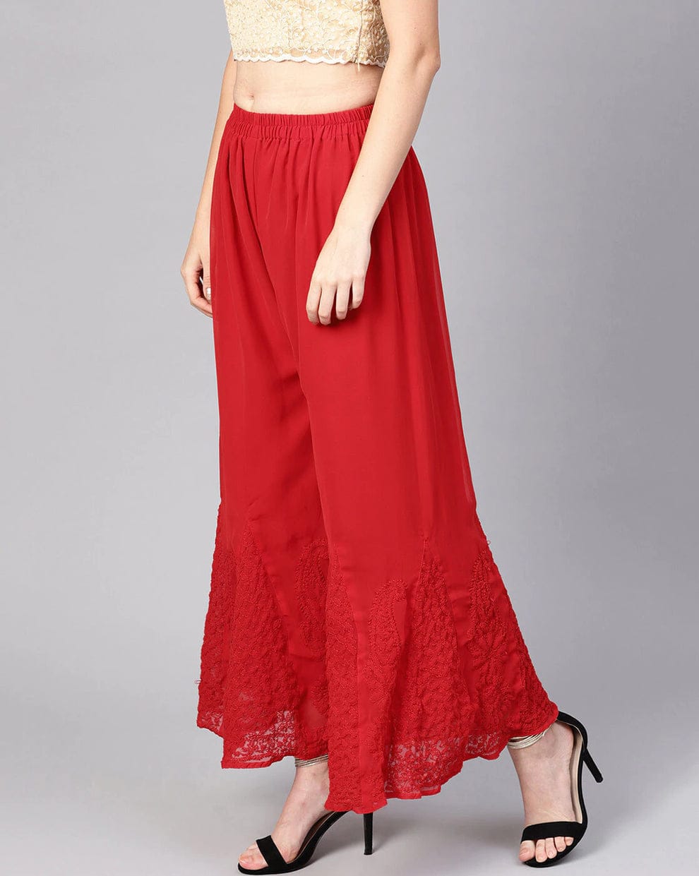 Red Nashwa Georgette Sharara with lining