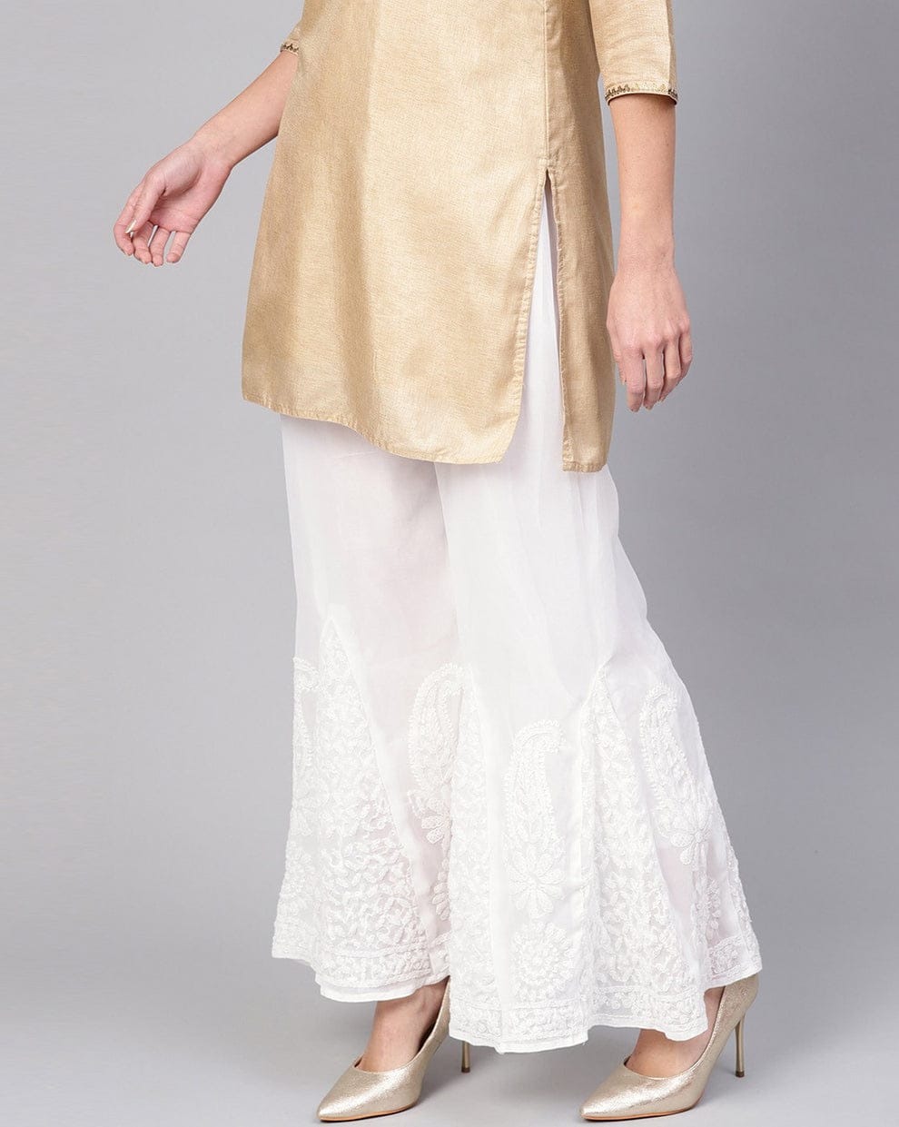 White Nashwa Georgette Sharara with lining