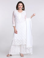 White Hala Muquesh Embellishments 4-Piece Kurti Set