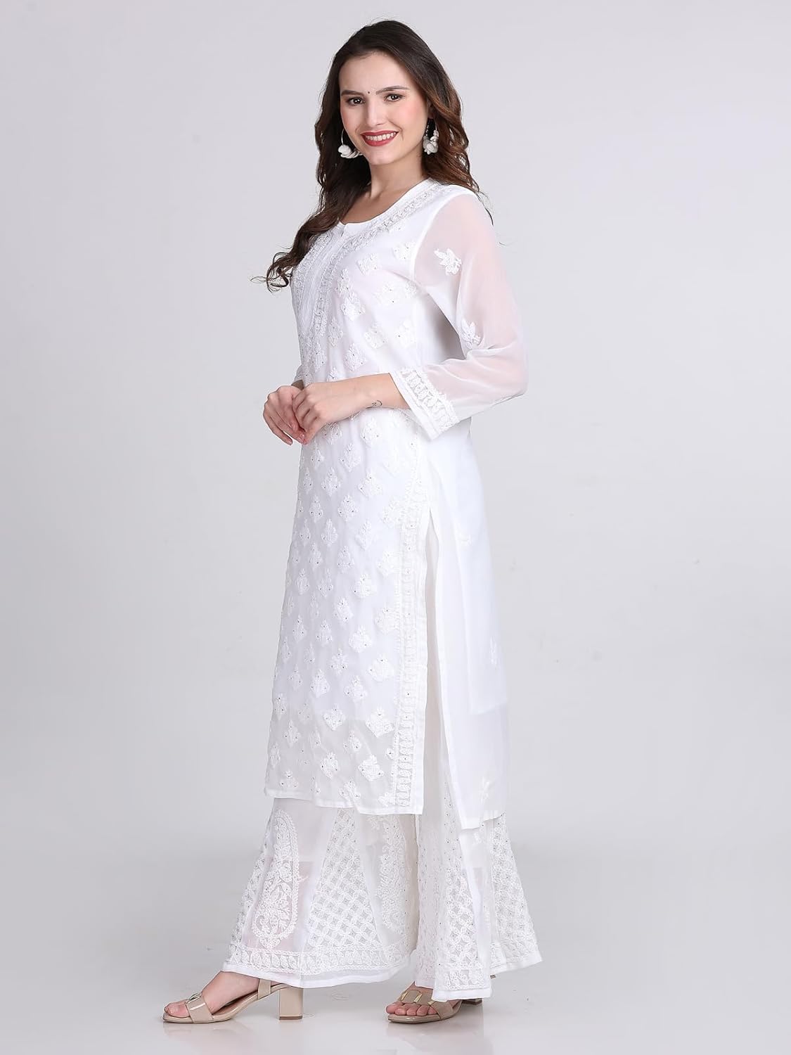 White Hala Muquesh Embellishments 4-Piece Kurti Set