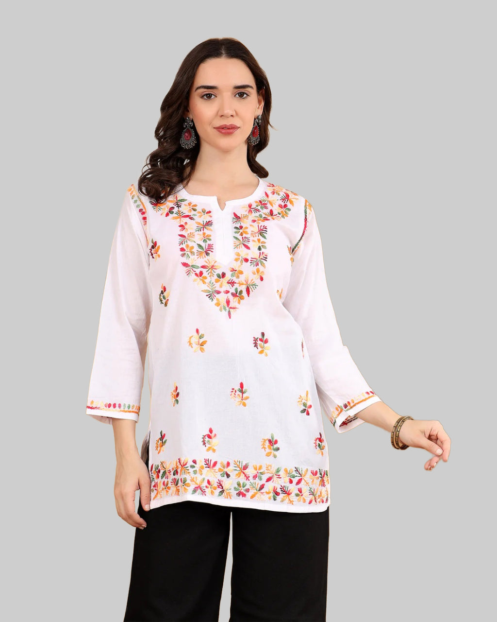 White Ulfat Multi Thread Work Short Cotton Top