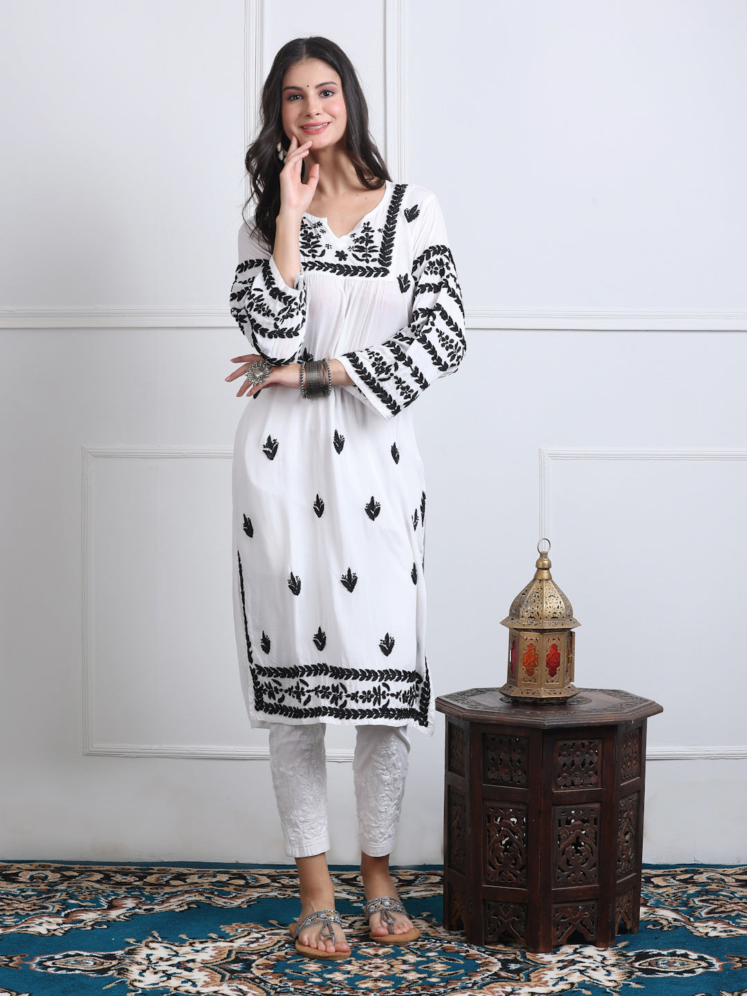 White Ghazal Nyra Cut Modal Straight Kurti