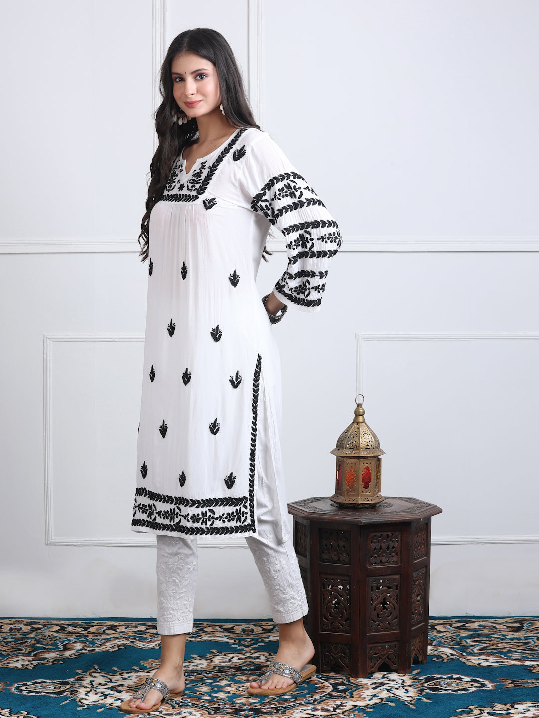 Ghazal Premium Nyra Cut Modal Chikankari Straight Fit Kurta for Women