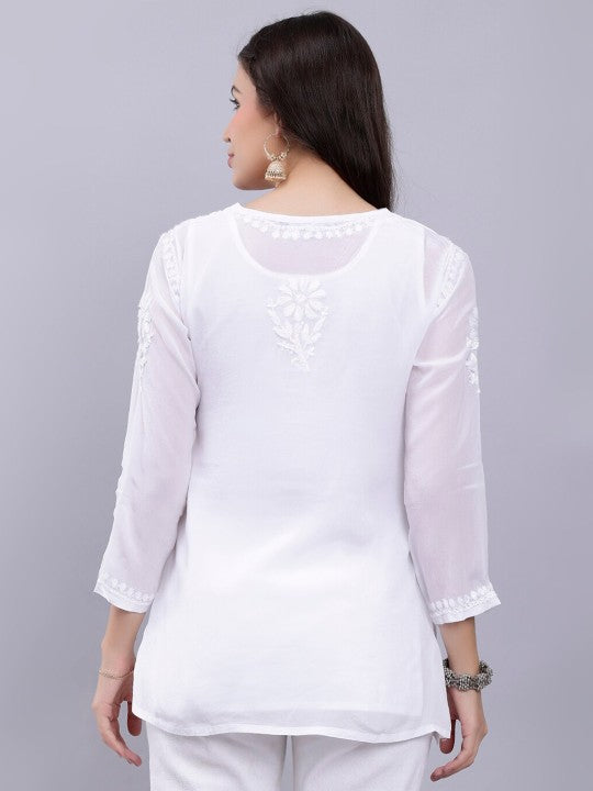 Imroz Women's Premium White Modal Chikankari Short Kurti